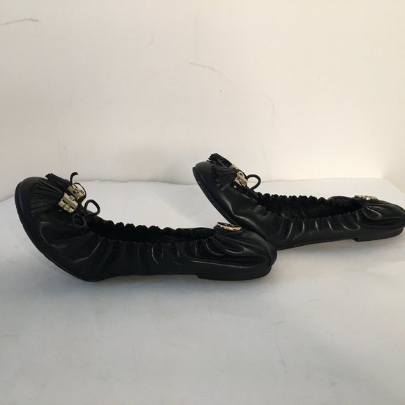 Tory Burch Reese Mestico Black Leather Tassel Ballerina Flats 8 - Picture 6 of 12